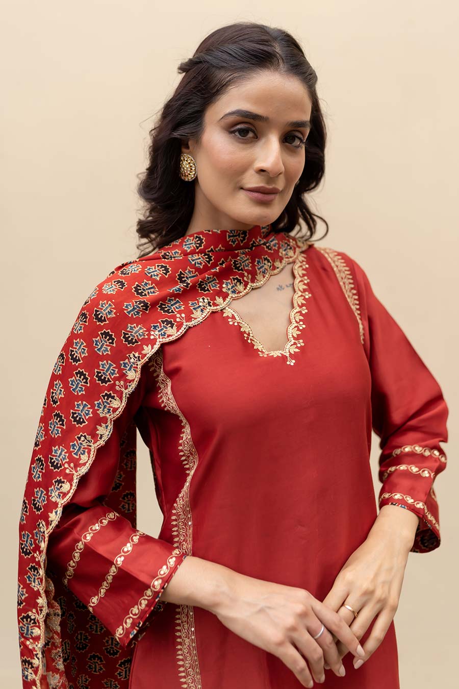 Wine Chanderi Embroidered Kali Kurta Set