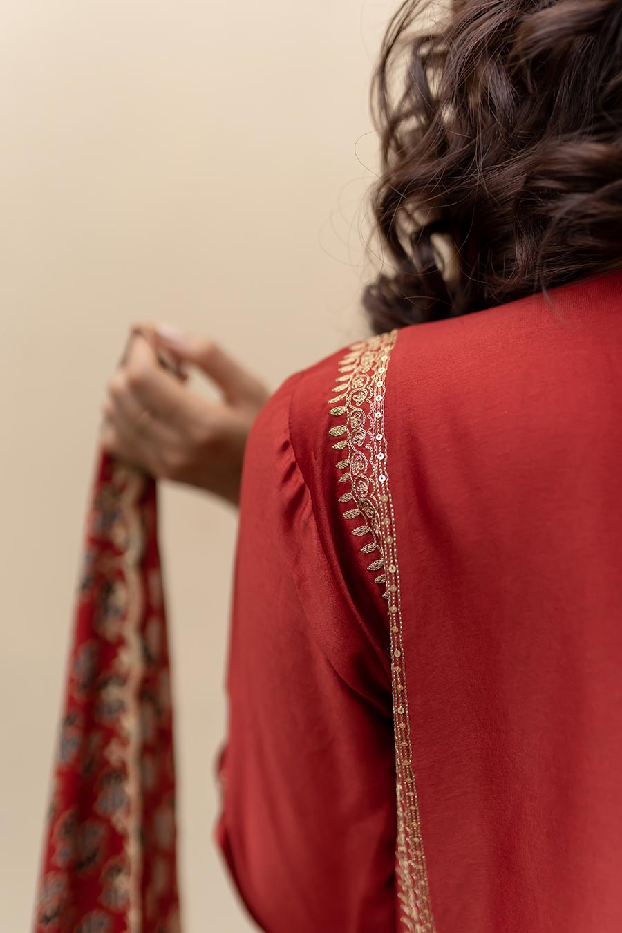 Wine Chanderi Embroidered Kali Kurta Set