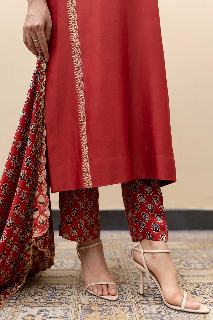 Wine Chanderi Embroidered Kali Kurta Set