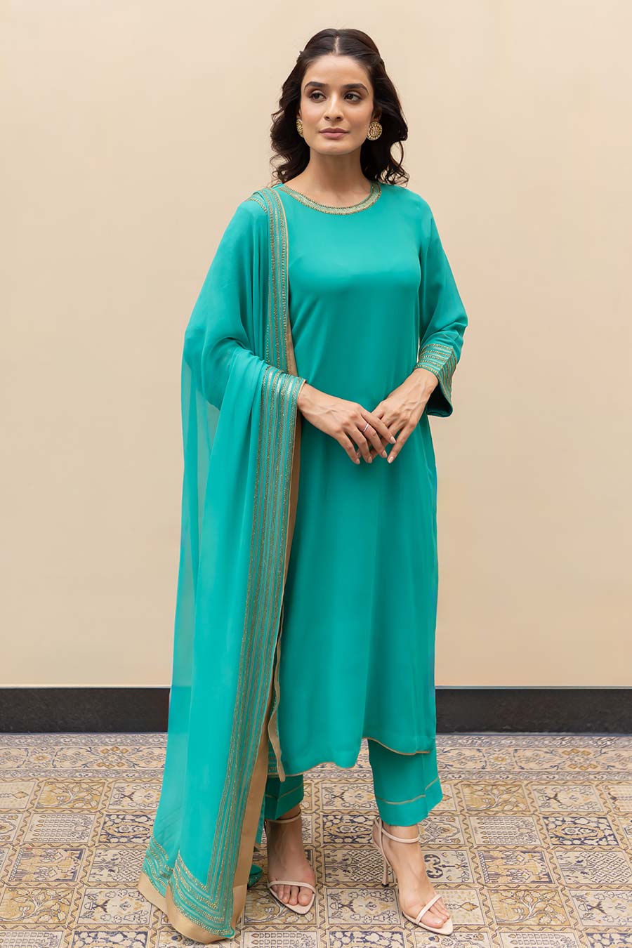 Jade Green Sequins Embellished Kurta Set