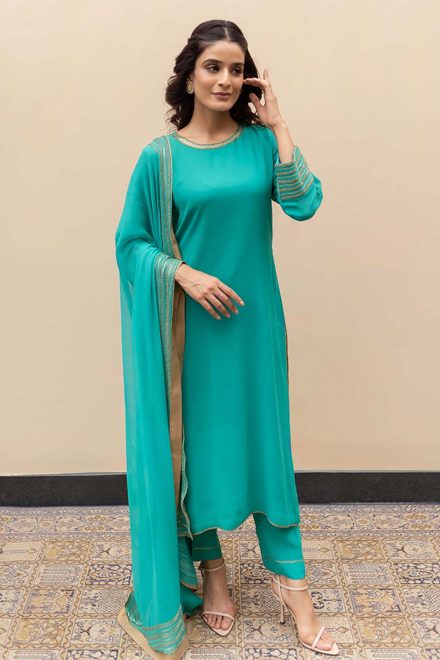 Jade Green Sequins Embellished Kurta Set
