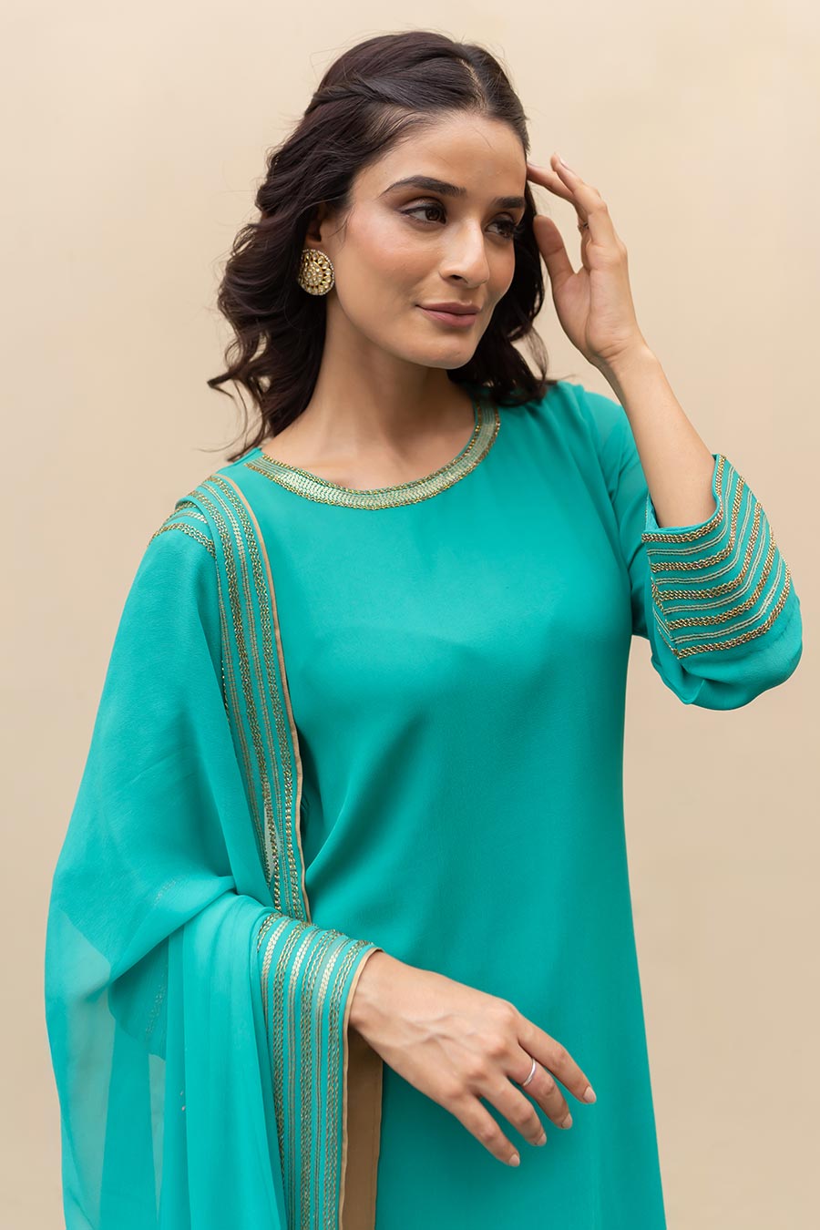 Jade Green Sequins Embellished Kurta Set