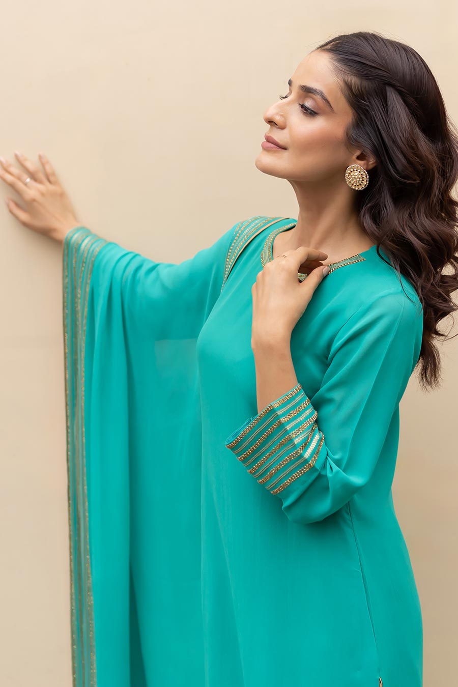 Jade Green Sequins Embellished Kurta Set