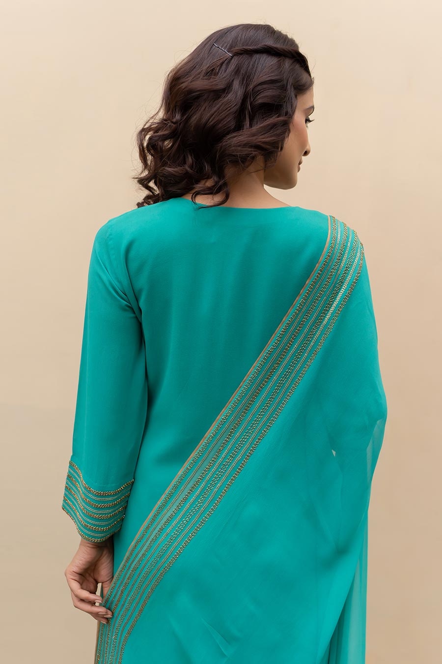 Jade Green Sequins Embellished Kurta Set