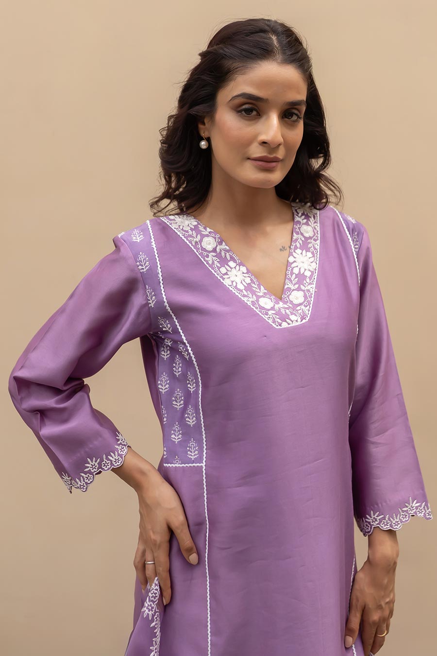 Lilac Chanderi Embroidered Kali Kurta Set