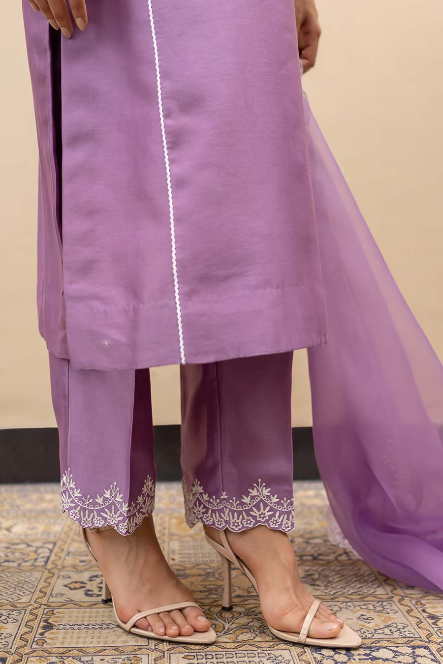 Lilac Chanderi Embroidered Kali Kurta Set