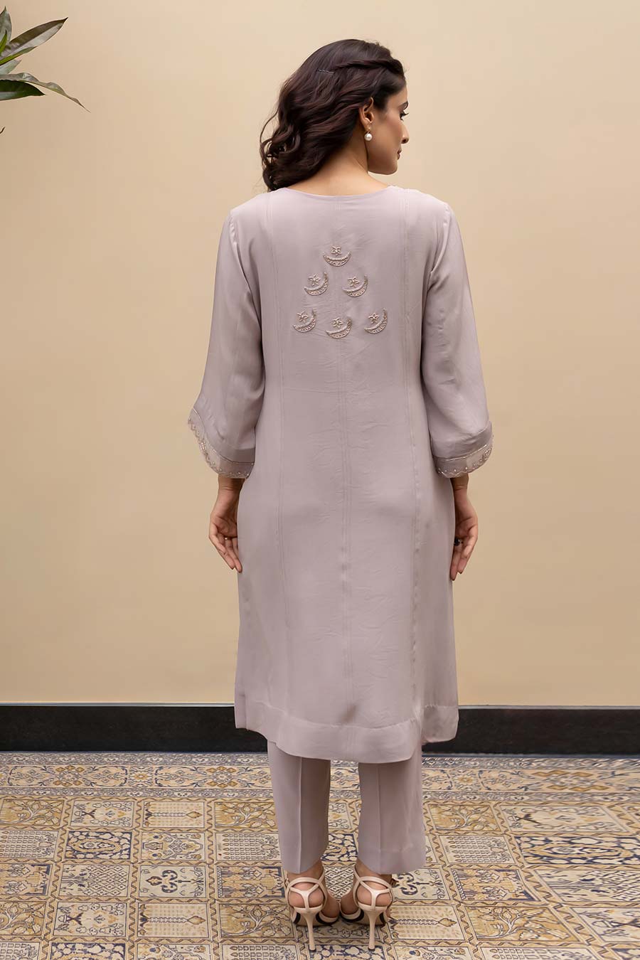 Dusty Lavender Chand Embroidered Kali Kurta Set
