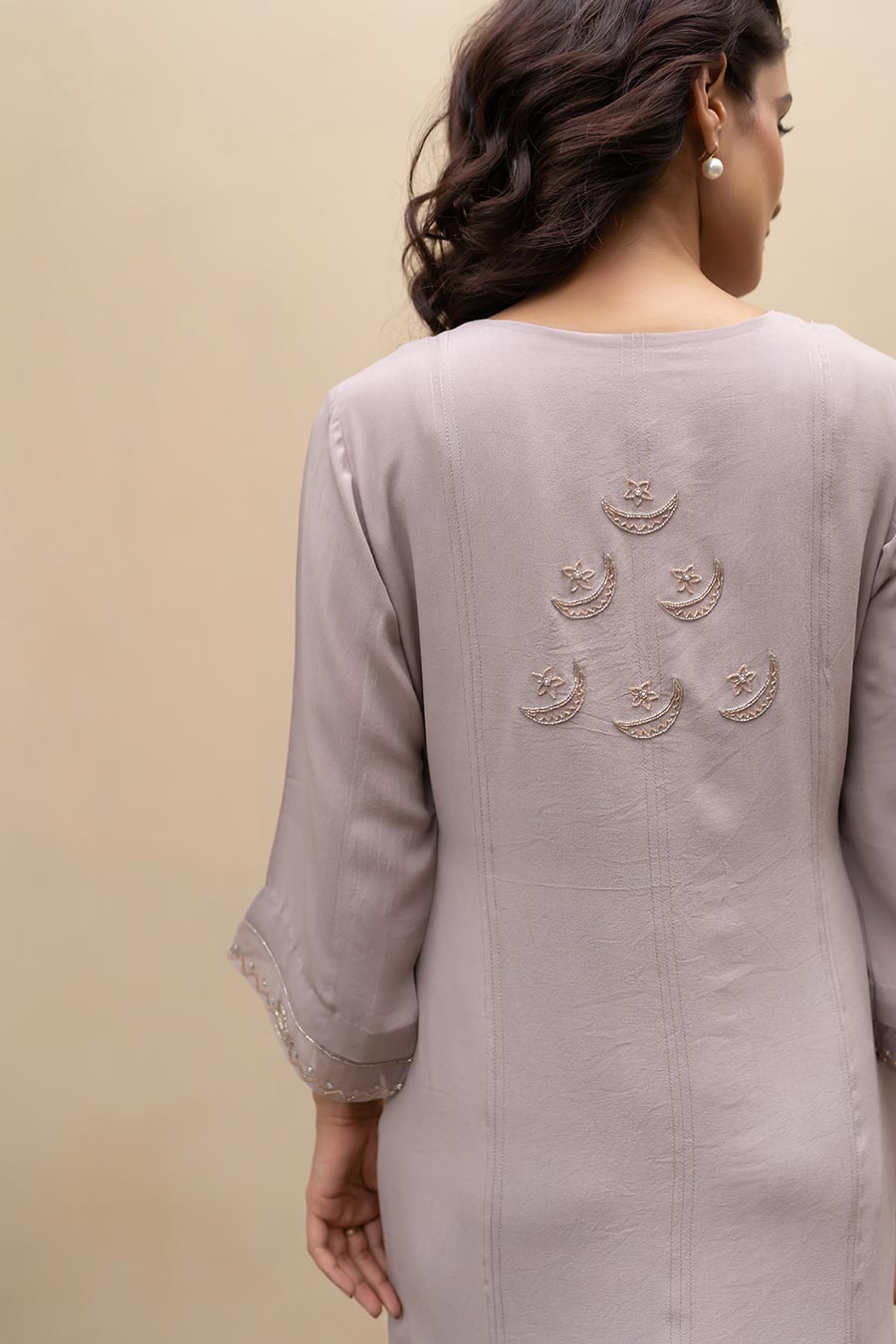 Dusty Lavender Chand Embroidered Kali Kurta Set