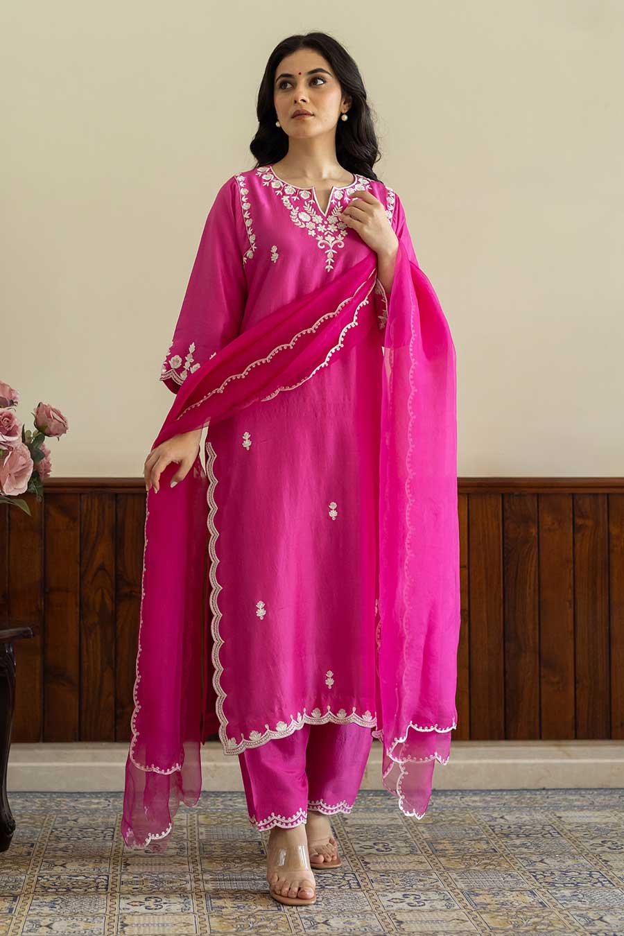 Fuschia Pink Embroidered Kurta Set