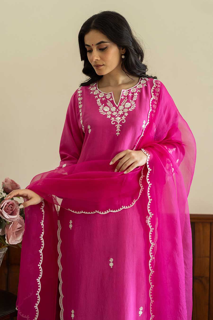 Fuschia Pink Embroidered Kurta Set