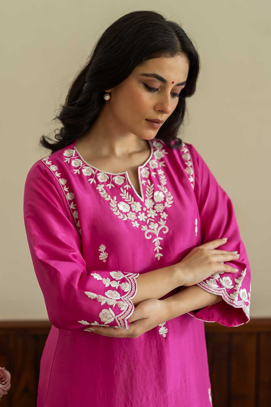 Fuschia Pink Embroidered Kurta Set