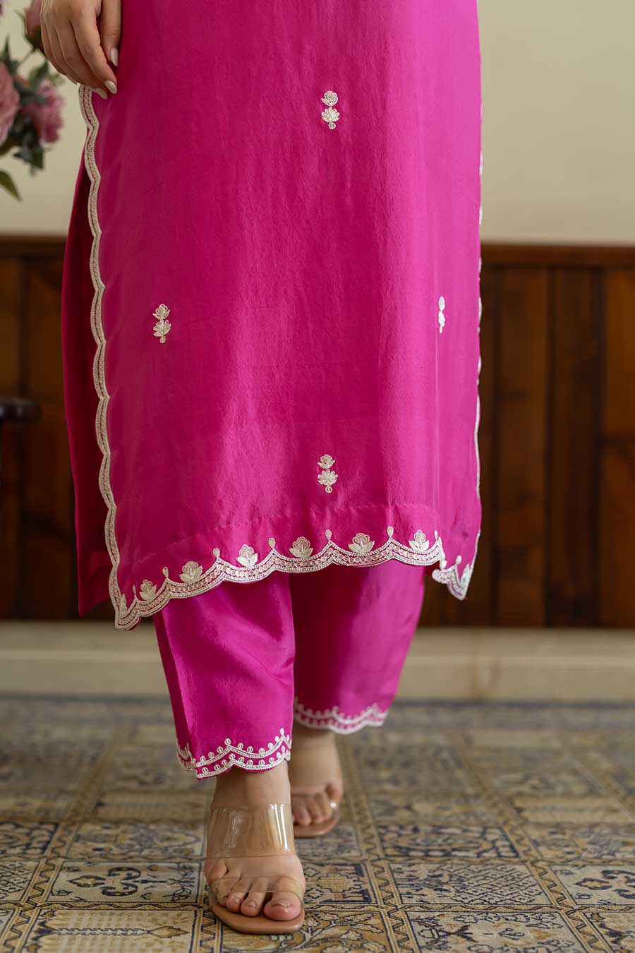 Fuschia Pink Embroidered Kurta Set