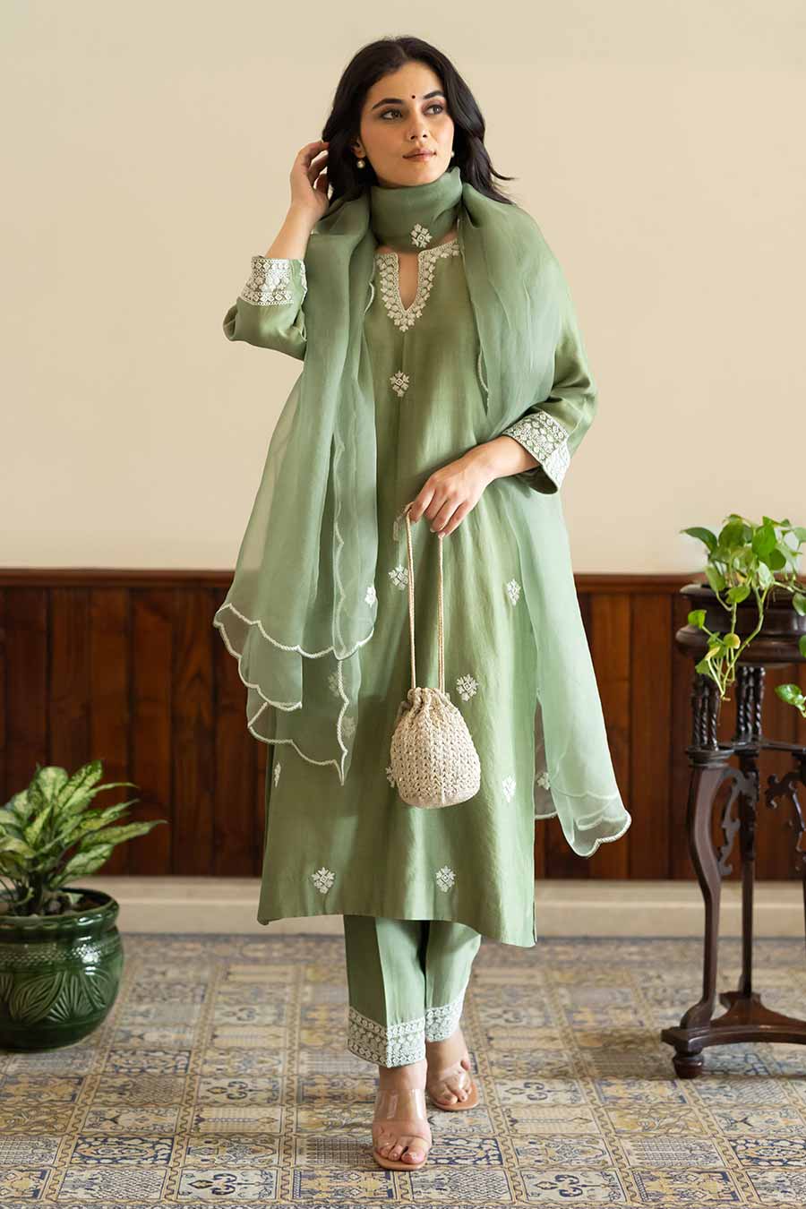 Sage Green Embroidered Kurta Set
