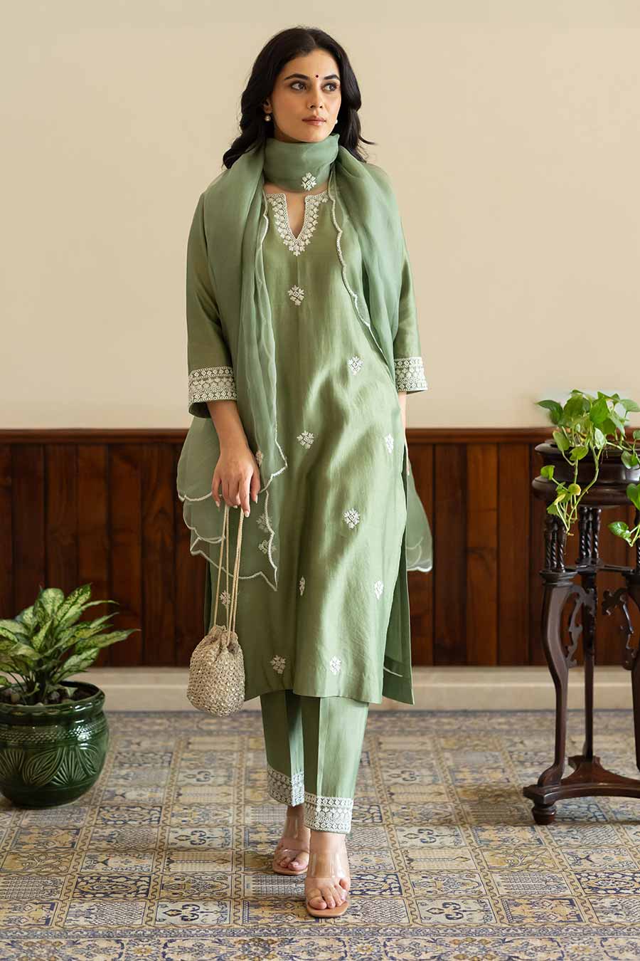 Sage Green Embroidered Kurta Set