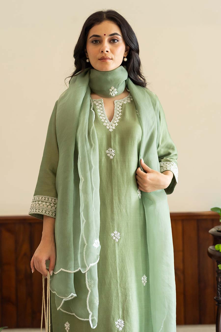Sage Green Embroidered Kurta Set