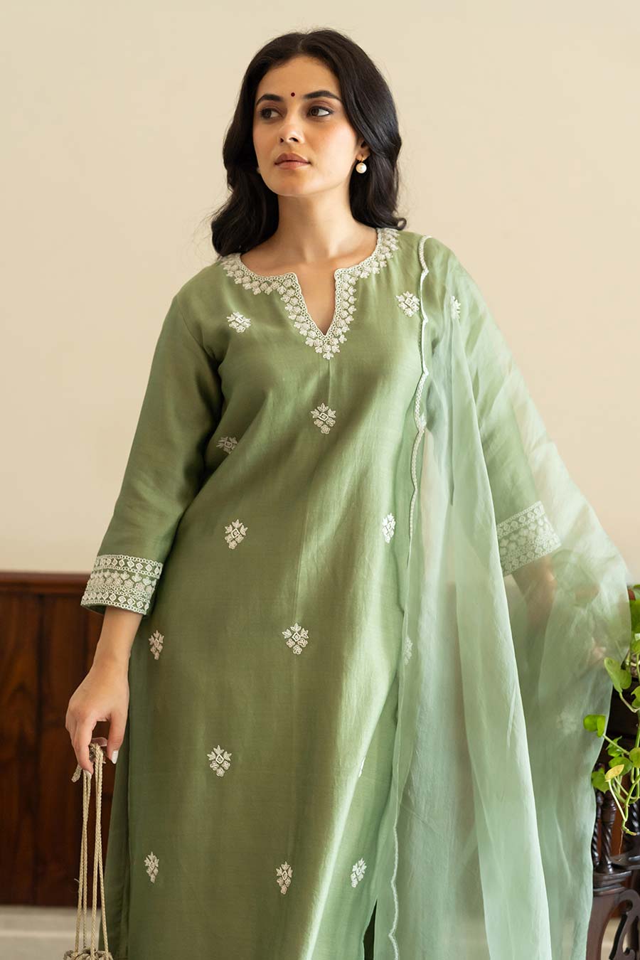 Sage Green Embroidered Kurta Set