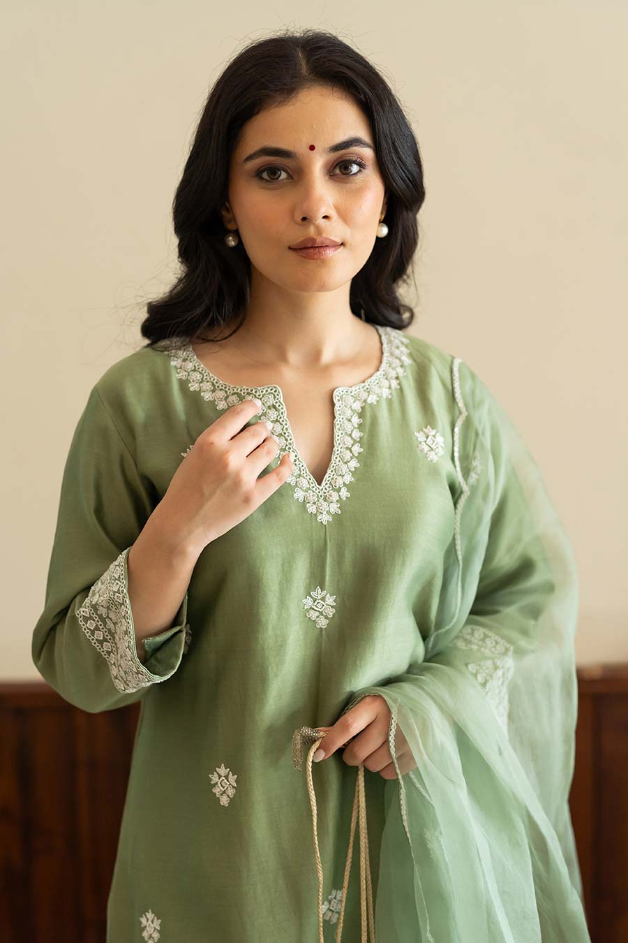 Sage Green Embroidered Kurta Set