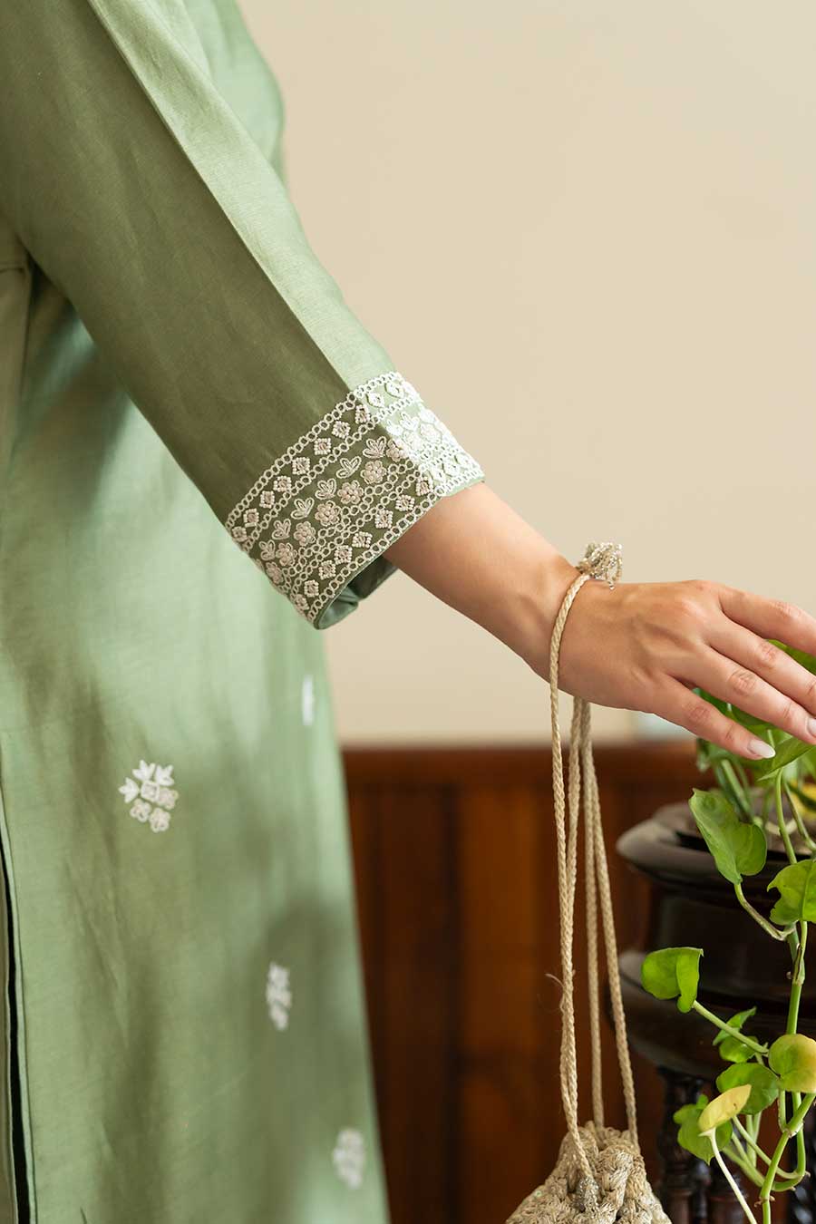 Sage Green Embroidered Kurta Set