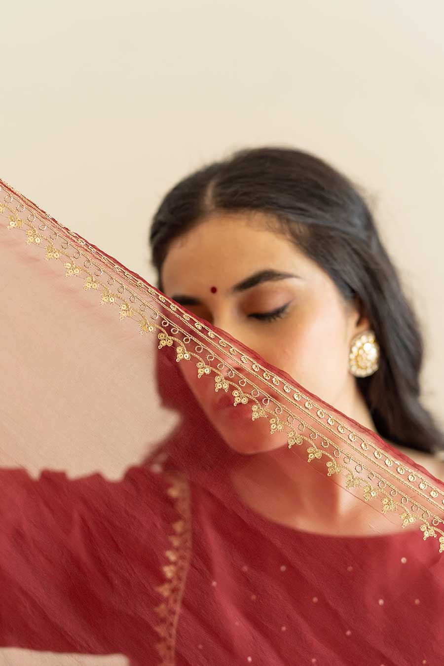 Wine Embroidered Kurta Set