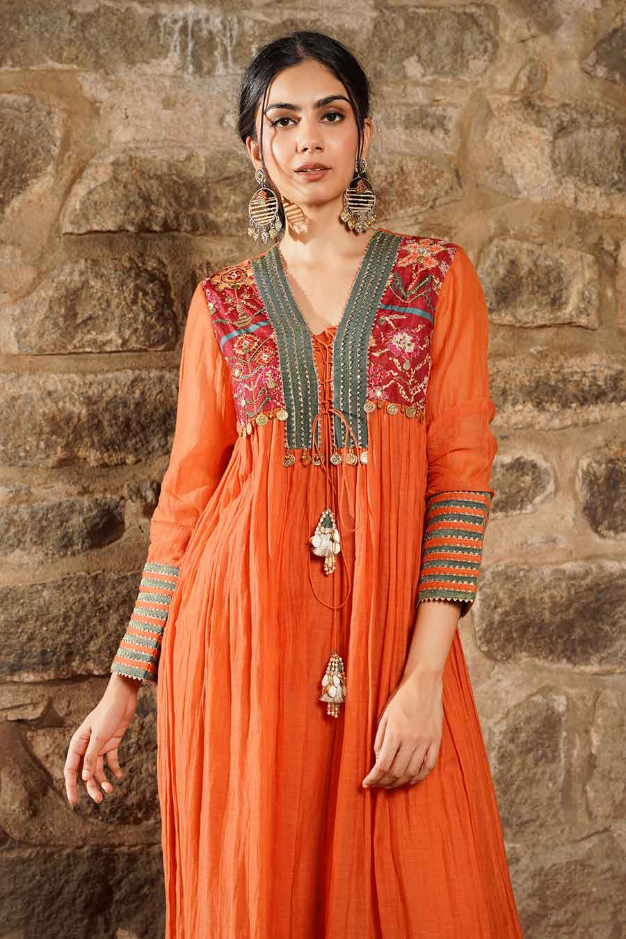 Saanjh - Orange Embroidered Kurta & Pant Set