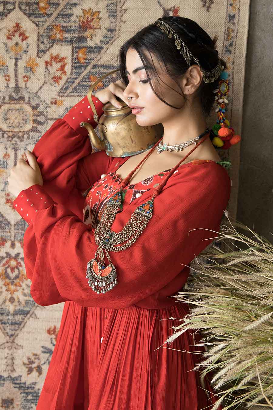 Aashna - Fiery Red Peplum Top & Pant Co-Ord Set