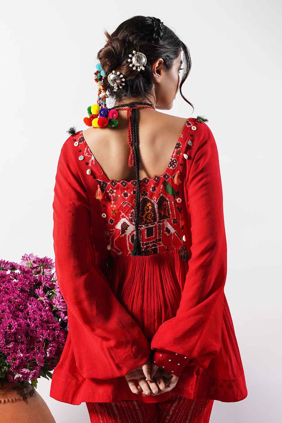 Aashna - Fiery Red Peplum Top & Pant Co-Ord Set