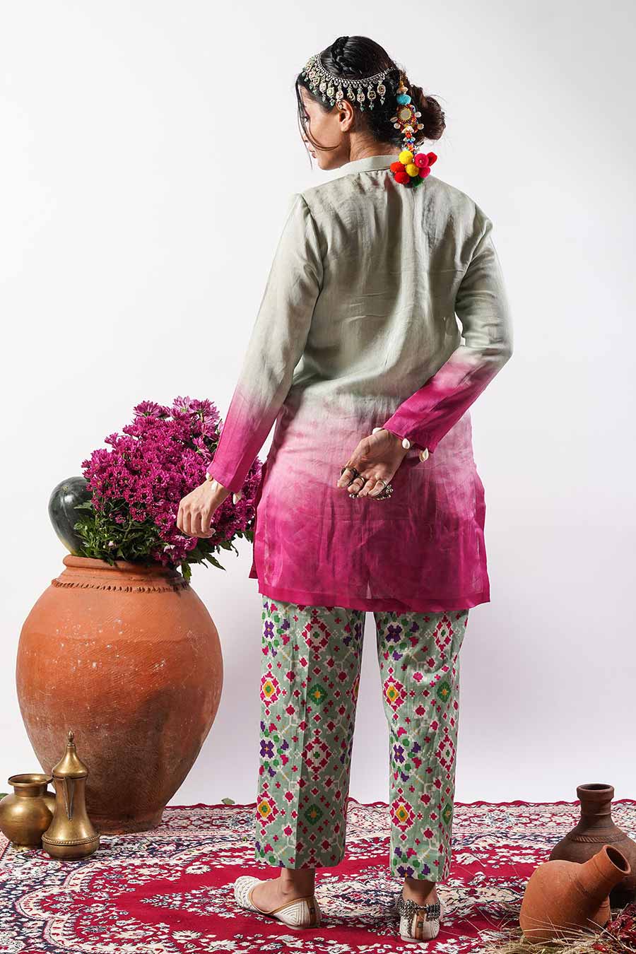 Inara - Green And Pink Ombre Tunic & Pant Co-Ord Set