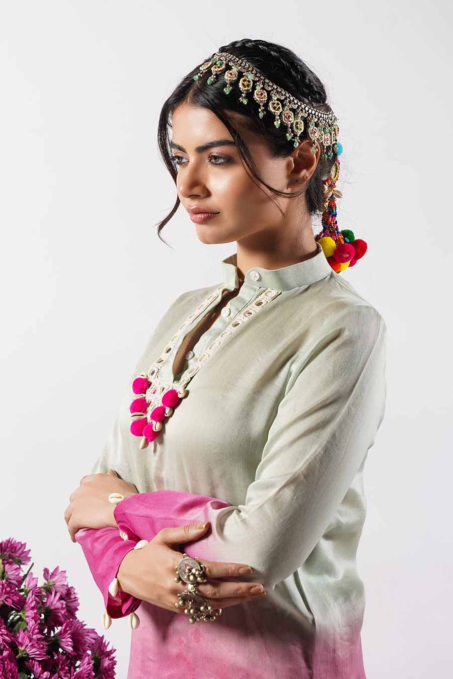 Inara - Green And Pink Ombre Tunic & Pant Co-Ord Set