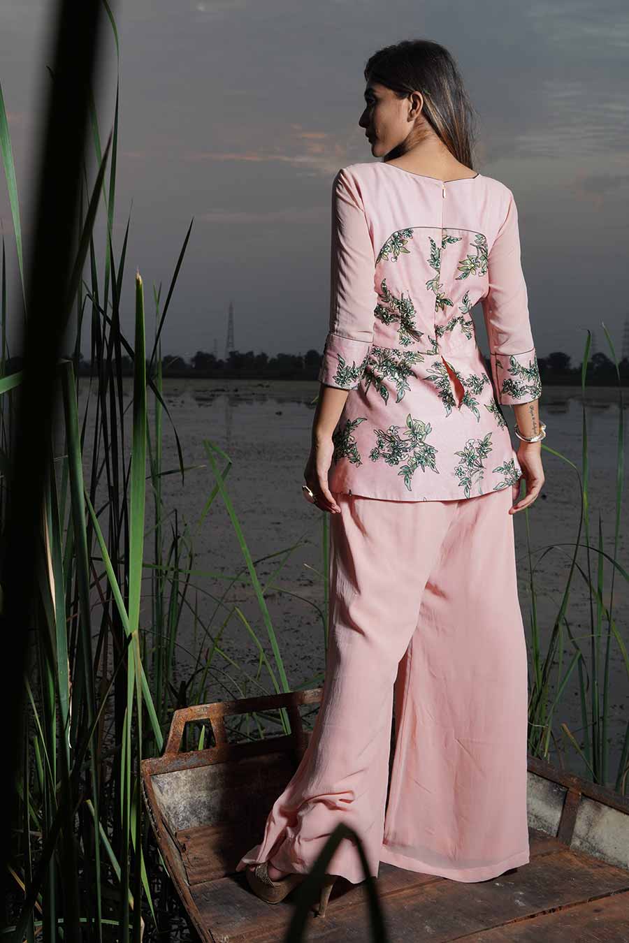 Rossa Pink Embroidered Jumpsuit
