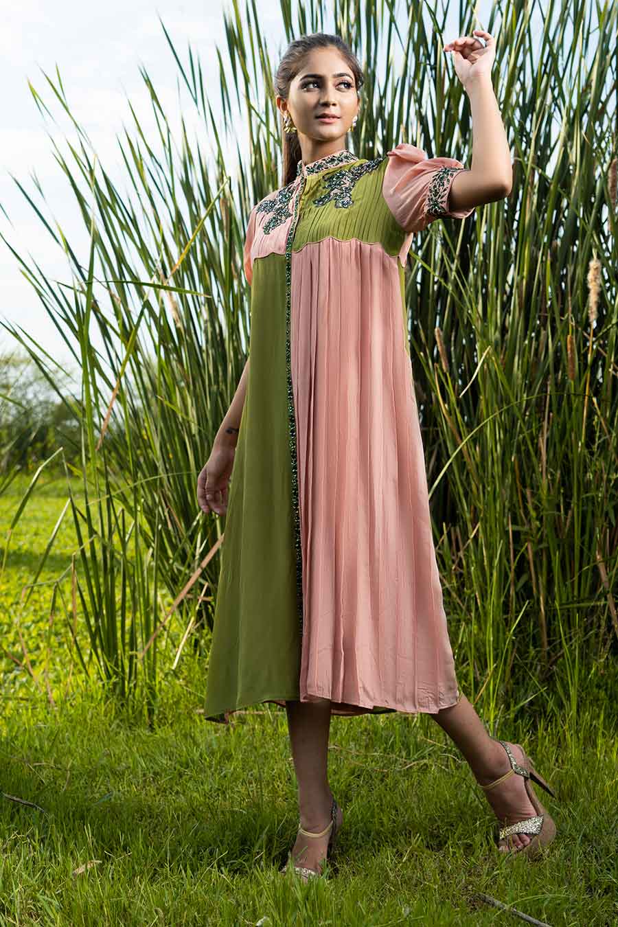 pink and green tunic