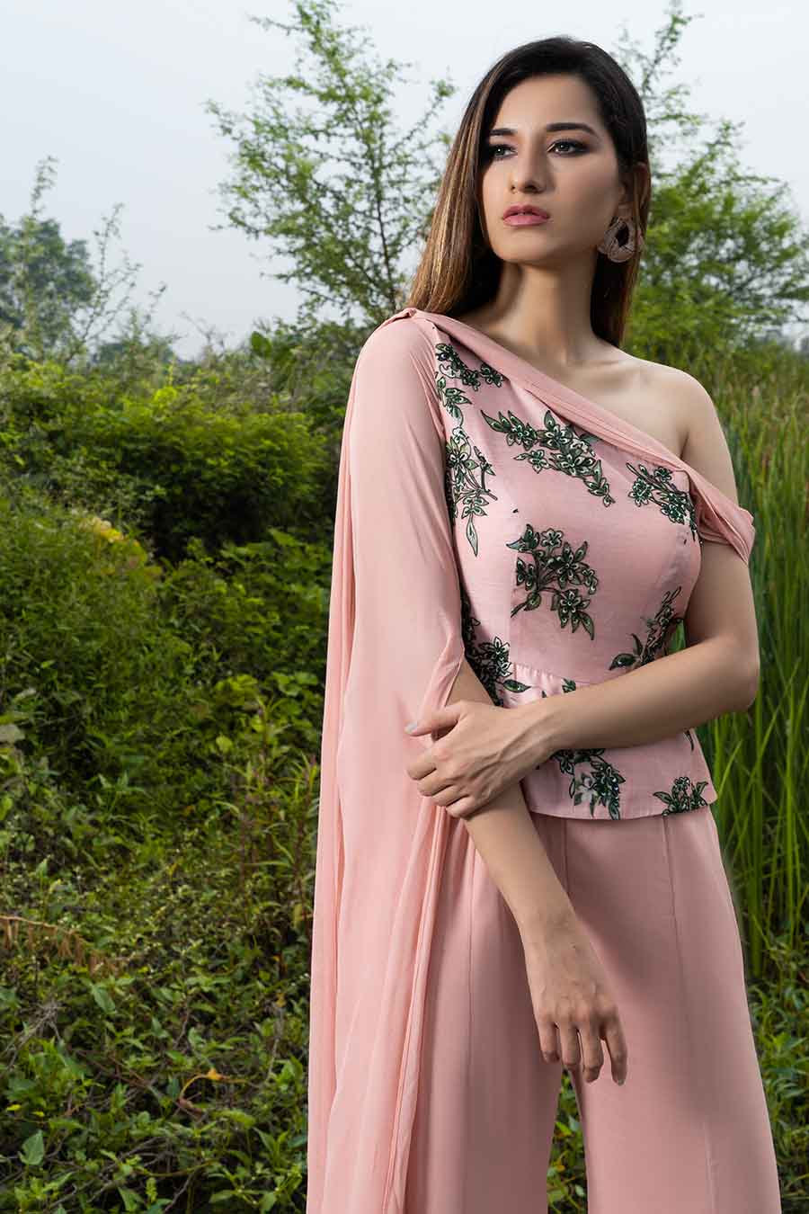 Rossa Pink Embroidered Off-shoulder Jumpsuit