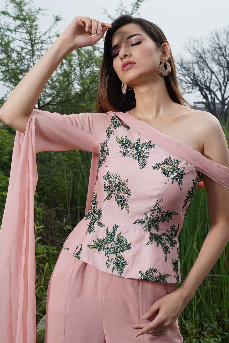 Rossa Pink Embroidered Off-shoulder Jumpsuit
