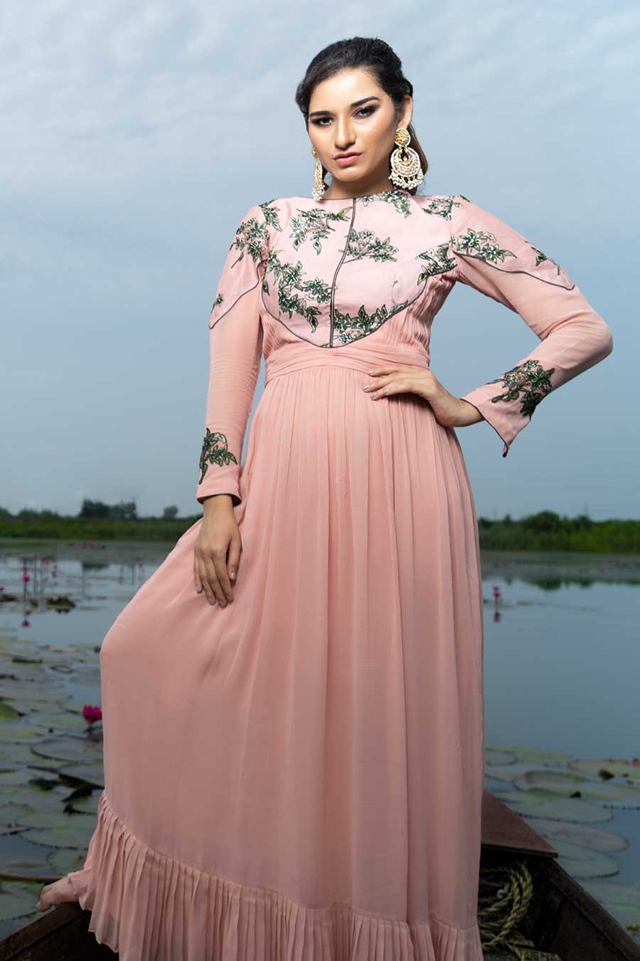 Coral Pink Embroidered Dress