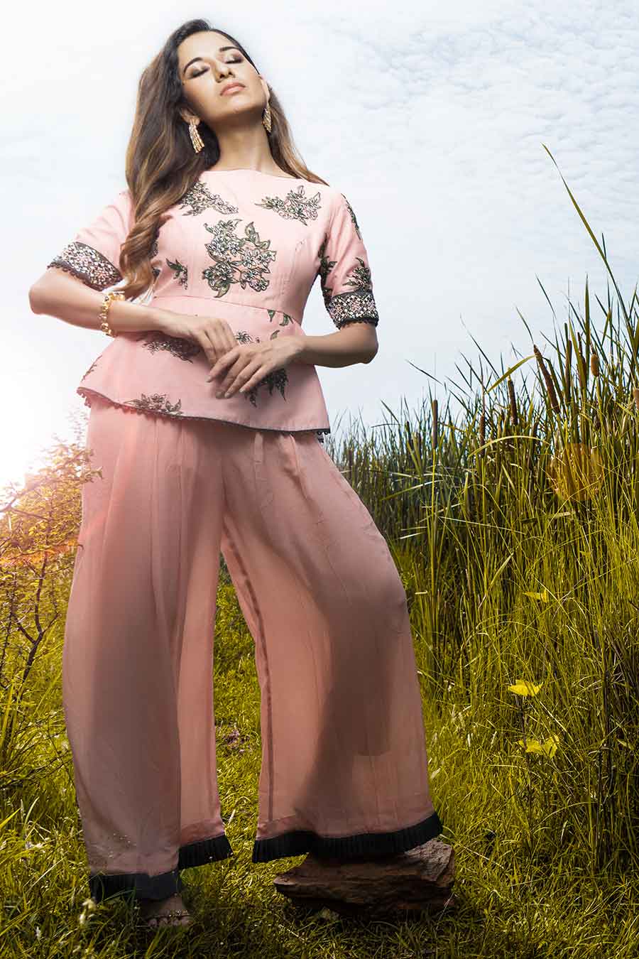 Rossa Pink Embroidered Jumpsuit