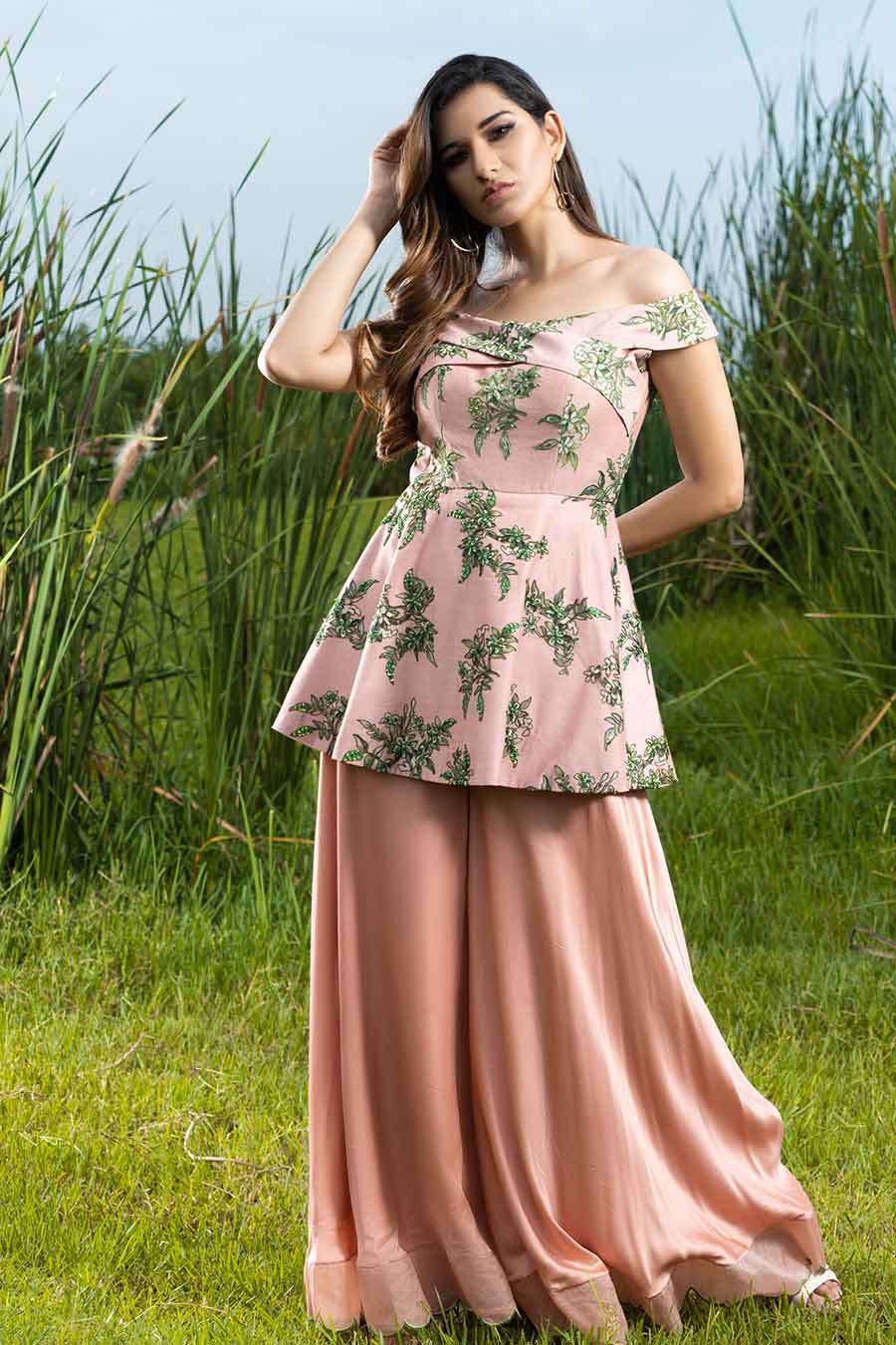 Rossa Pink Embroidered Off-shoulder Jumpsuit