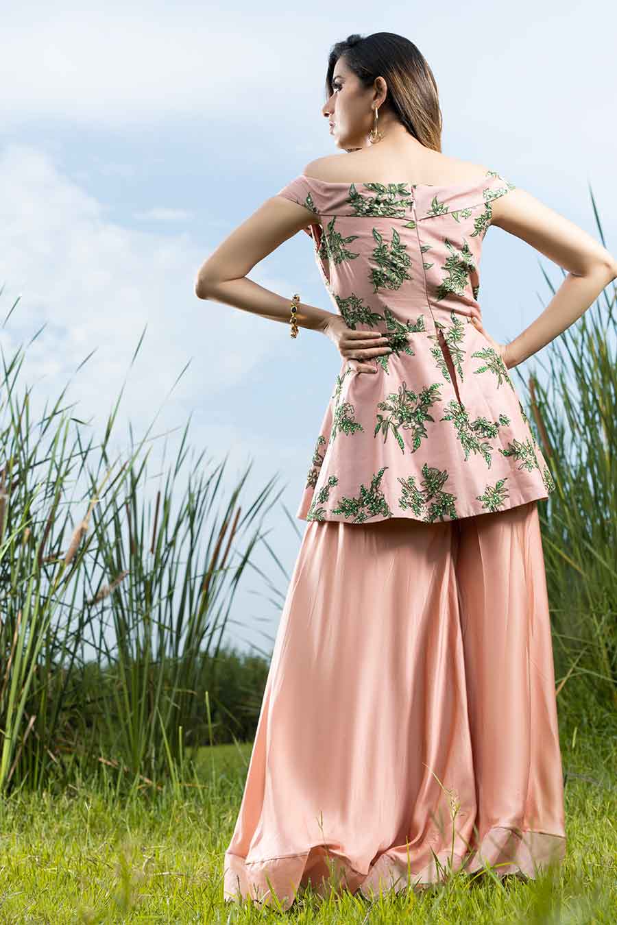 Rossa Pink Embroidered Off-shoulder Jumpsuit