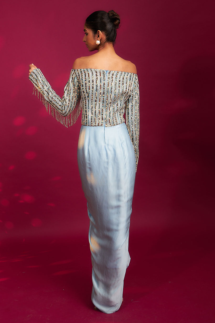 Powder Blue Ajrakh Striped Draped Dress