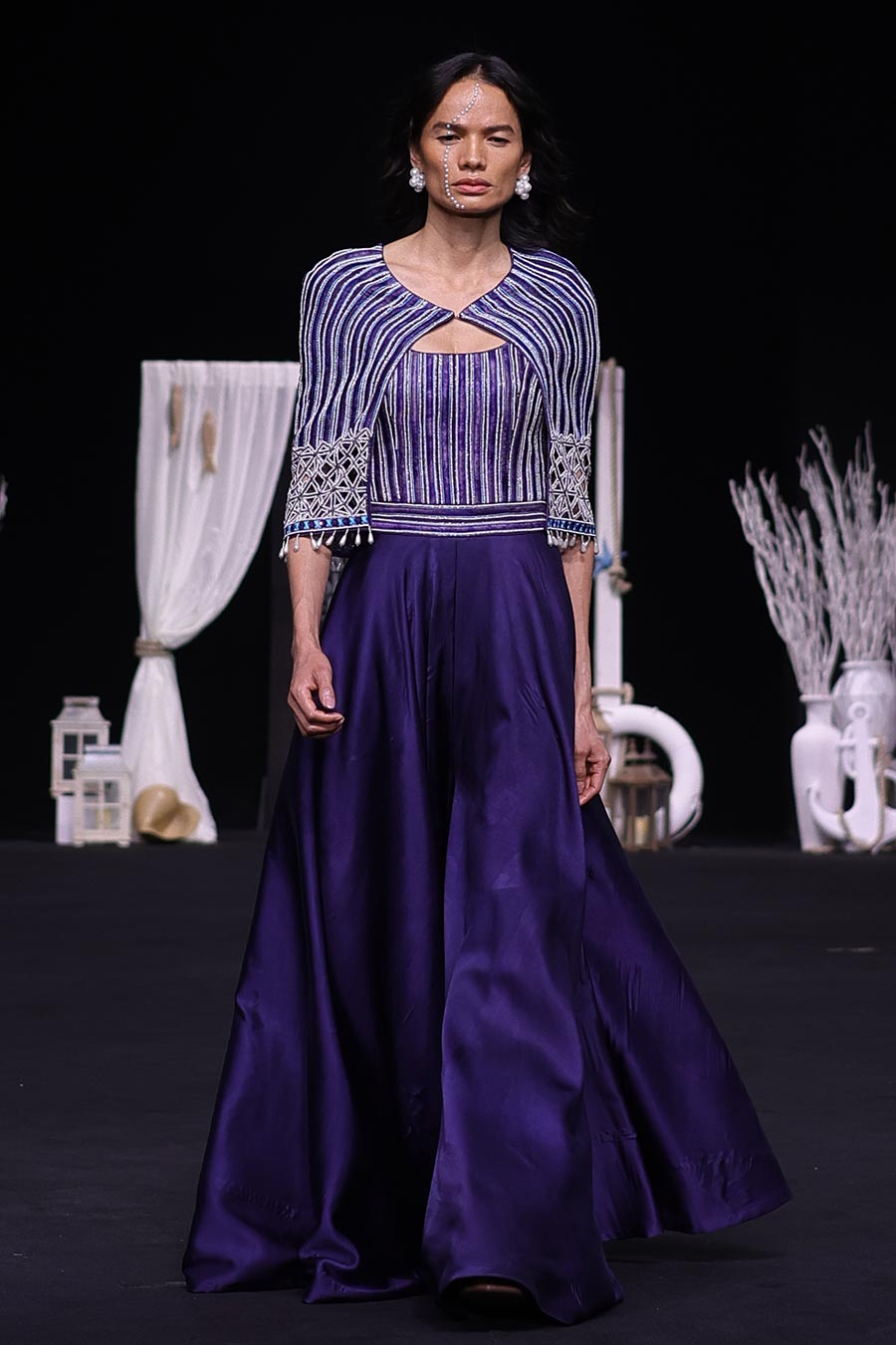 Deep Blue Ajrakh Embroidered Cape & Jumpsuit Set