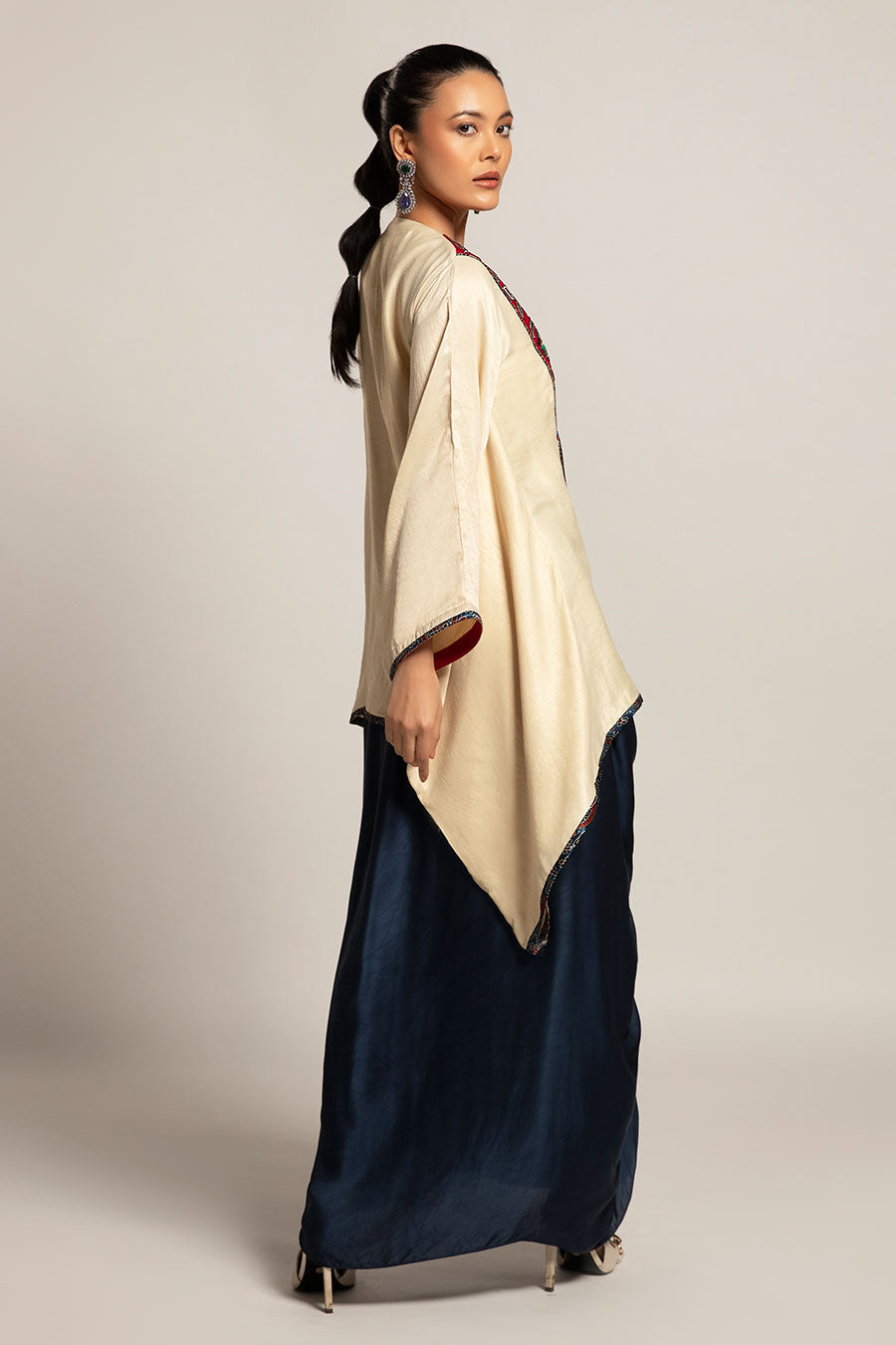 Beige Ahami Embroidered Kaftan & Skirt Set