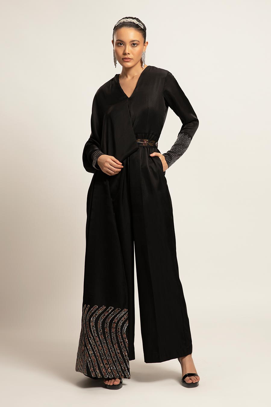 Black Ethereal Embroidered Jumpsuit