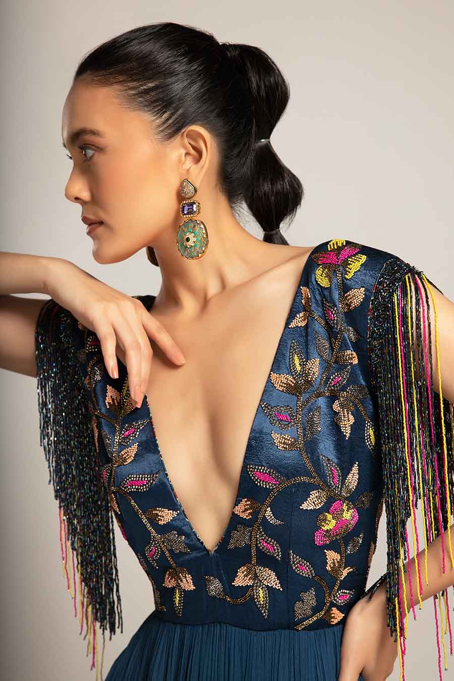 Blue Exaited Embroidered Tiered Dress