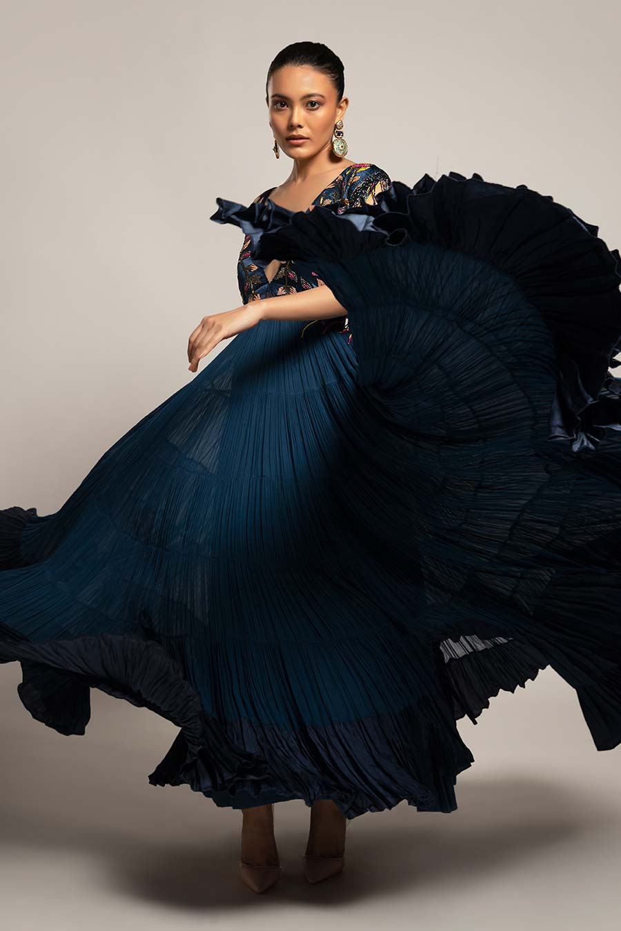 Blue Exaited Embroidered Tiered Dress