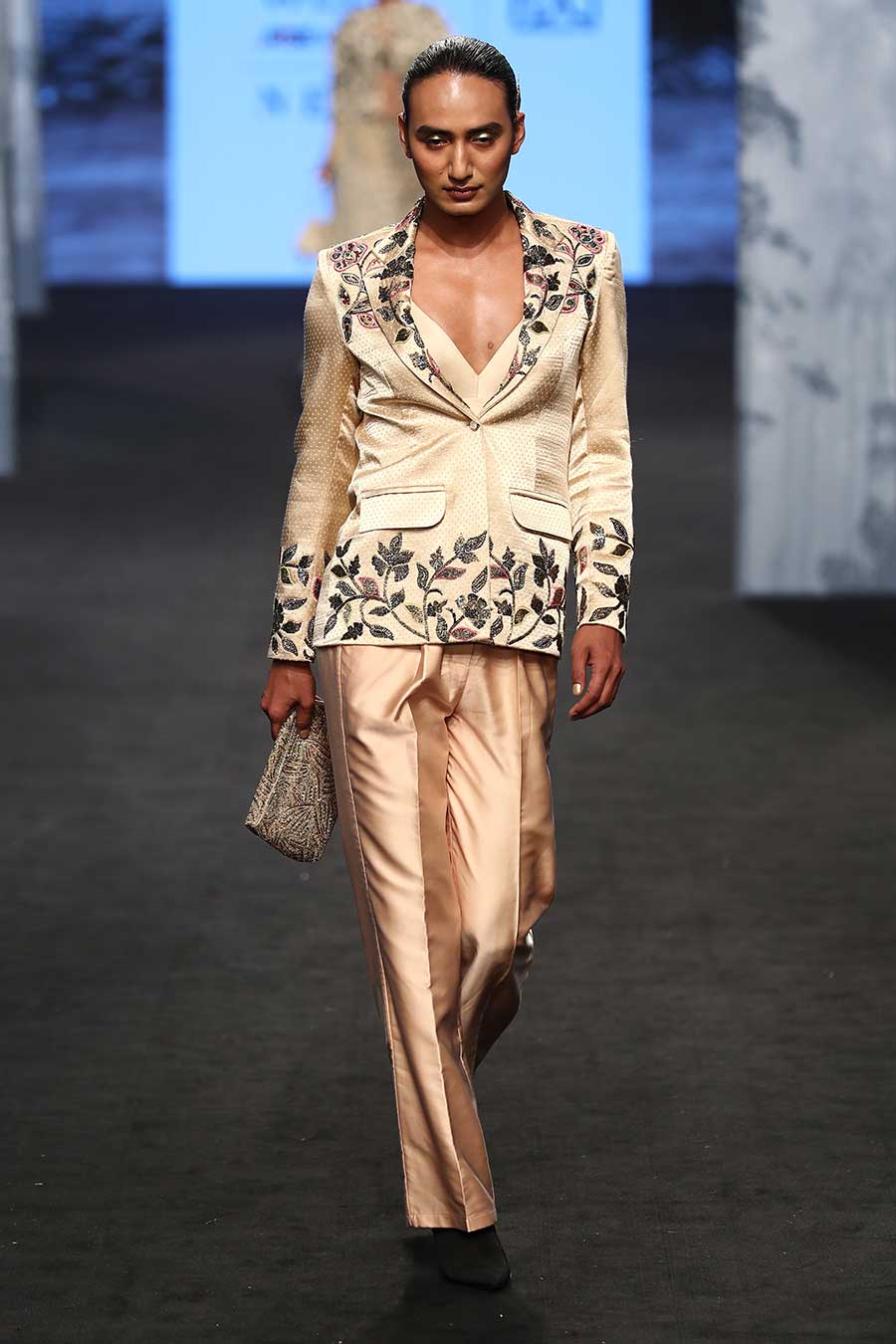 Beige Embellished Jacket & Pant Set