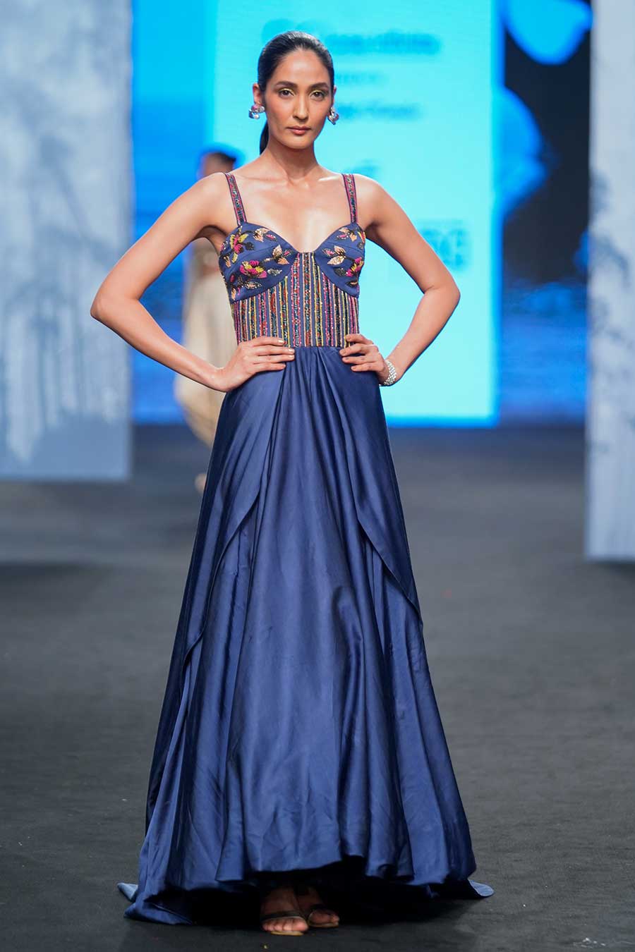 Blue Naiva Embroidered Corset Gown