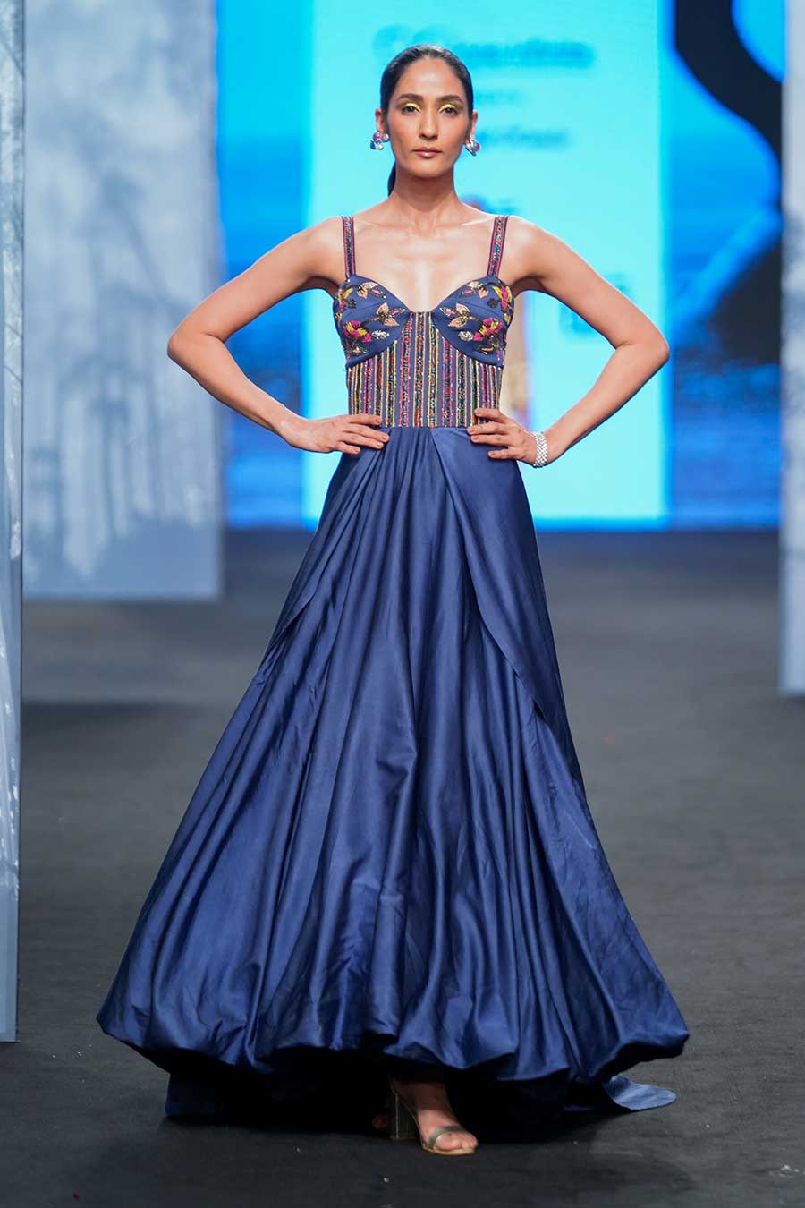 Blue Naiva Embroidered Corset Gown