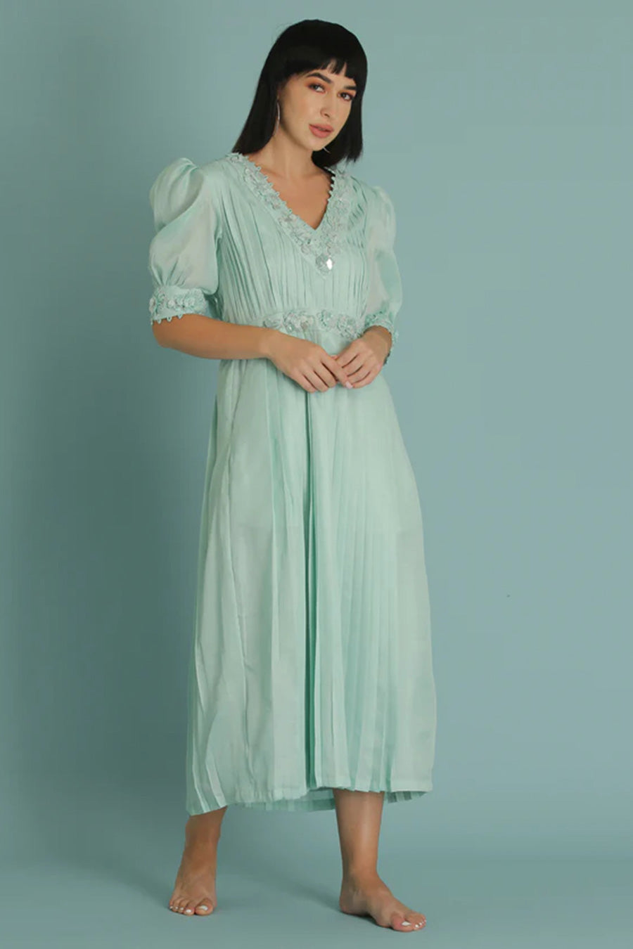 Blue A-Line Embroidered Dress