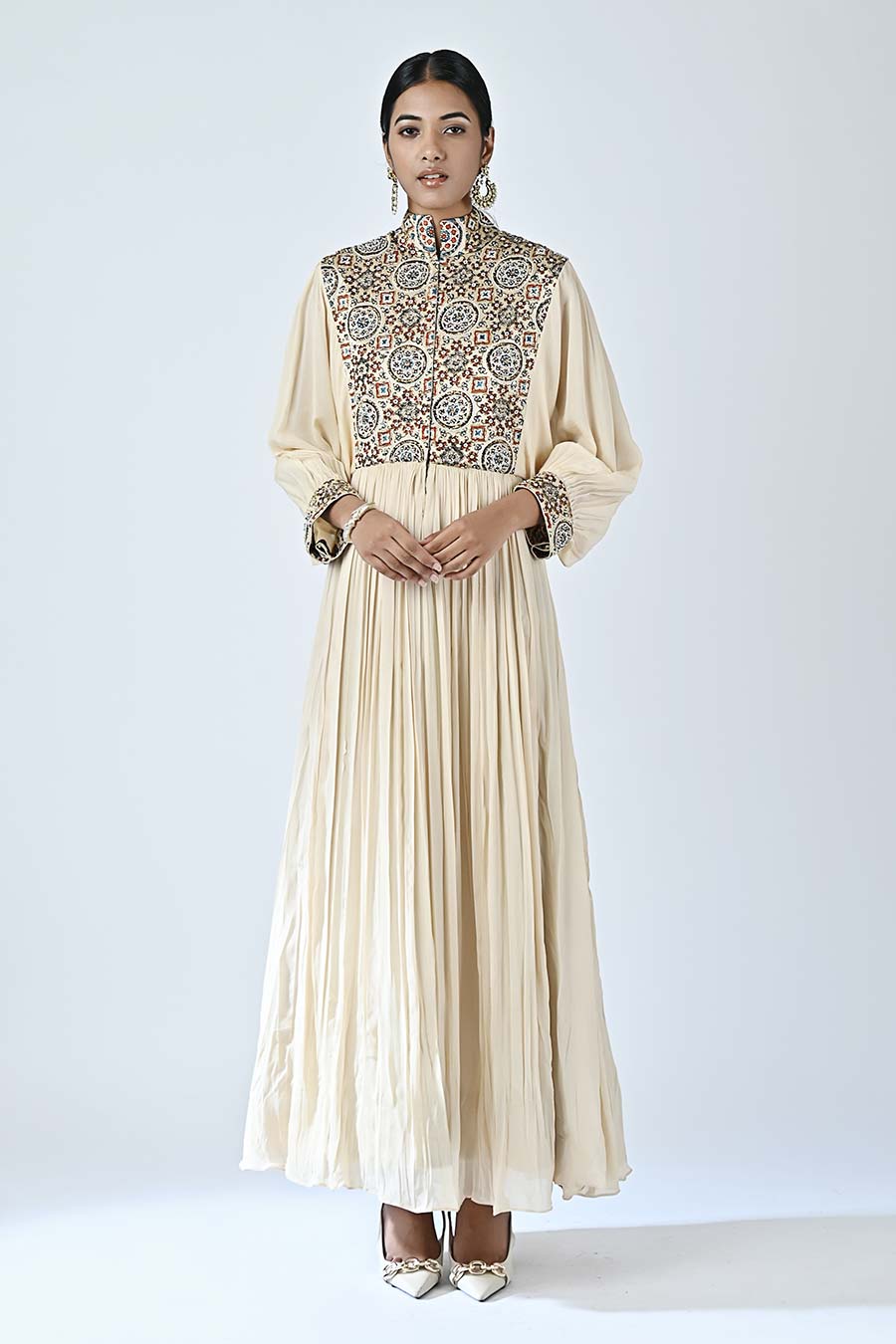 Beige Sorbet Embellished Ajrakh Dress