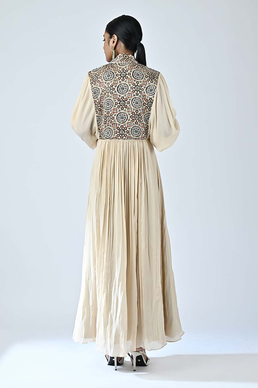 Beige Sorbet Embellished Ajrakh Dress