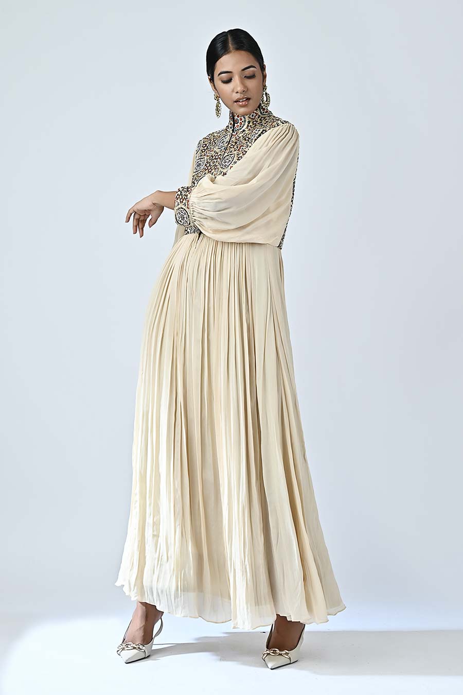 Beige Sorbet Embellished Ajrakh Dress