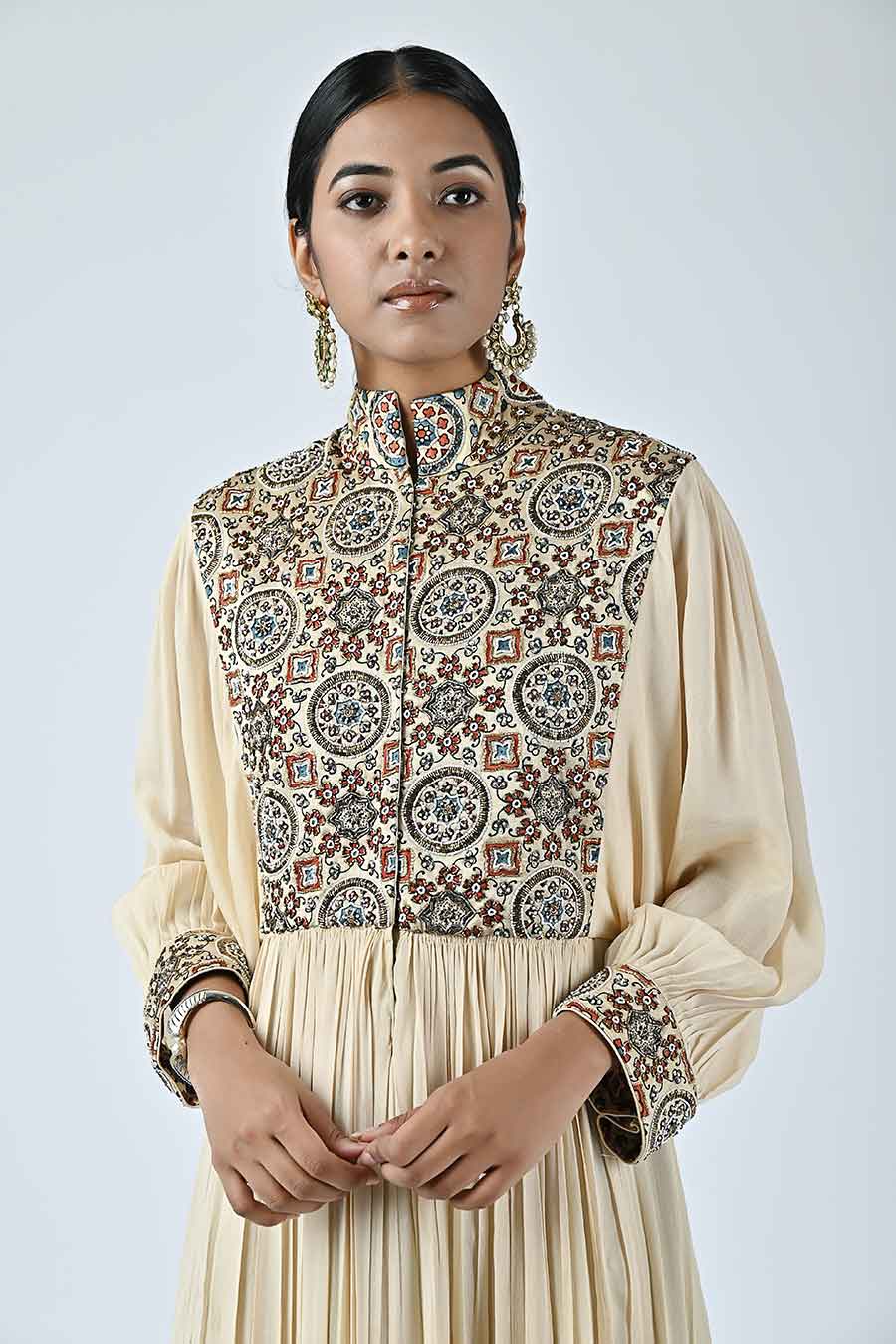 Beige Sorbet Embellished Ajrakh Dress